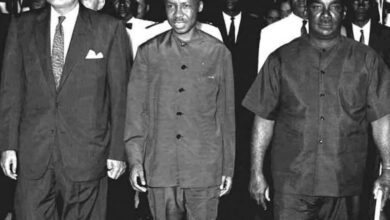 Former President Gamal Abdel Nasser during a meeting with Julius Nyerere.